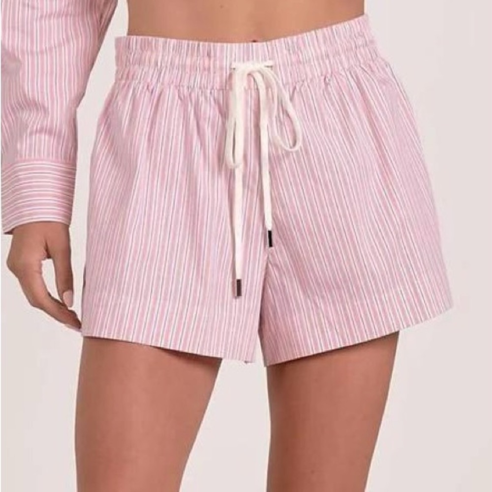 Elan Pale Pink Striped Cotton Drawstring Beach Shorts Lightweight Summer